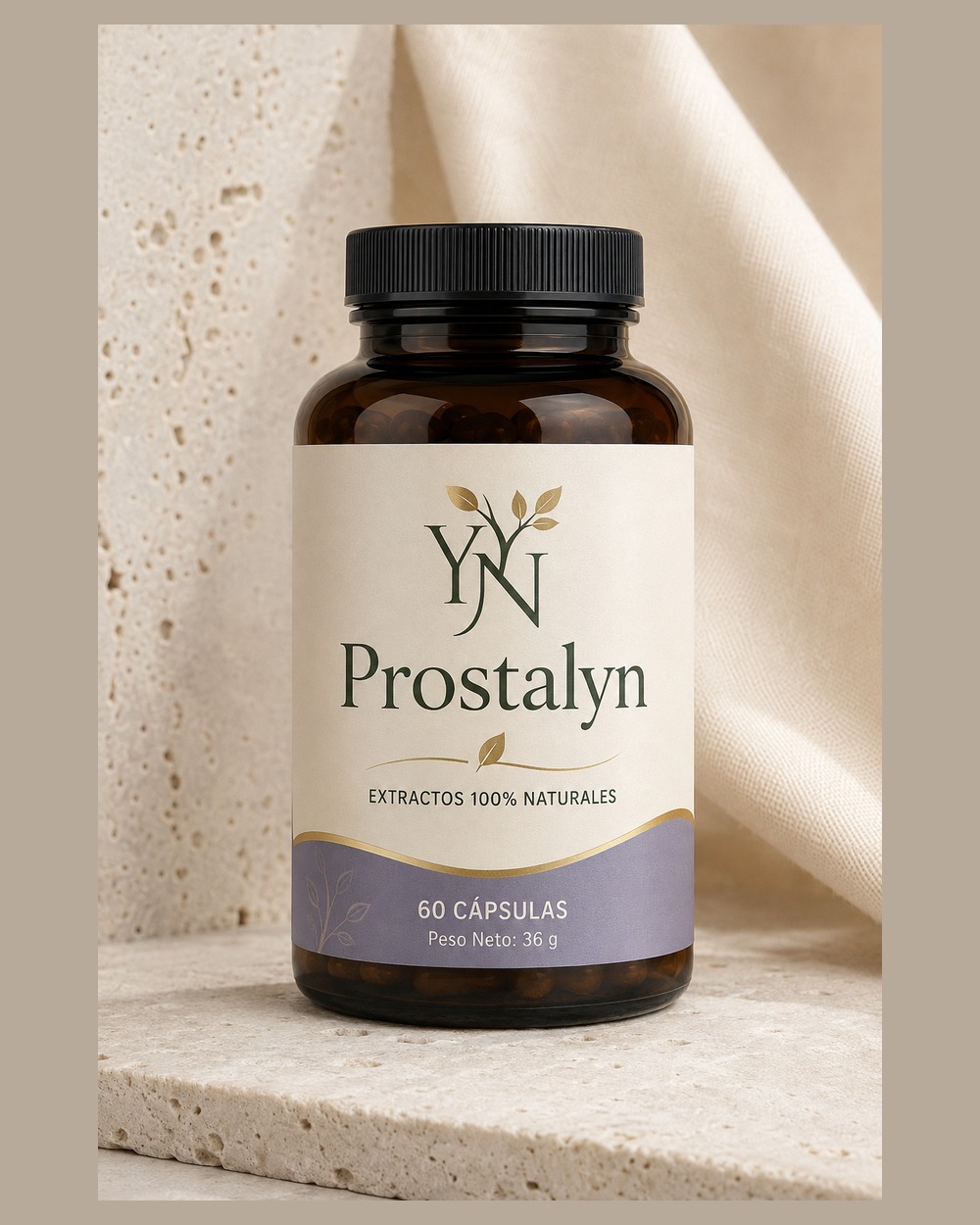 Prostalyn en una composición de estudio con tonos crema y verdes